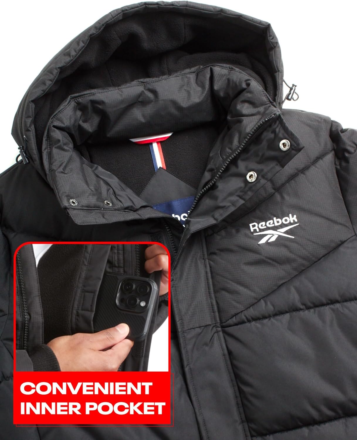 Reebok Men's Winter Jacket - Heavyweight Quilted Puffer Parka Coat - Weather Resistant Ski Jacket for Men (M-XXL) - Image 3